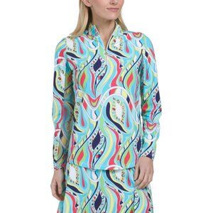 G LIFESTYLE Turquoise Multi Upf 50 Long Sleeve Quarter Zip Jacket